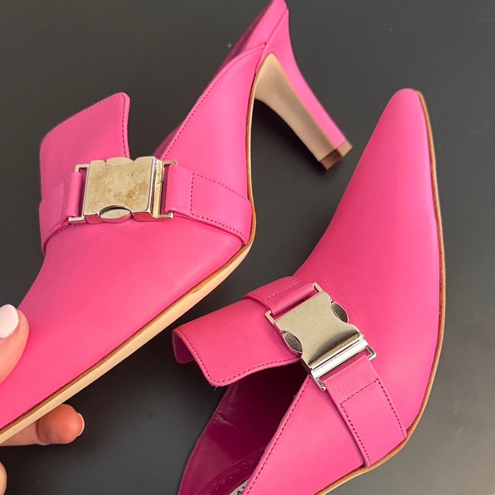 Manolo Blahnik Fuchsia Mules with Silver Buckle - Picture 12 of 15